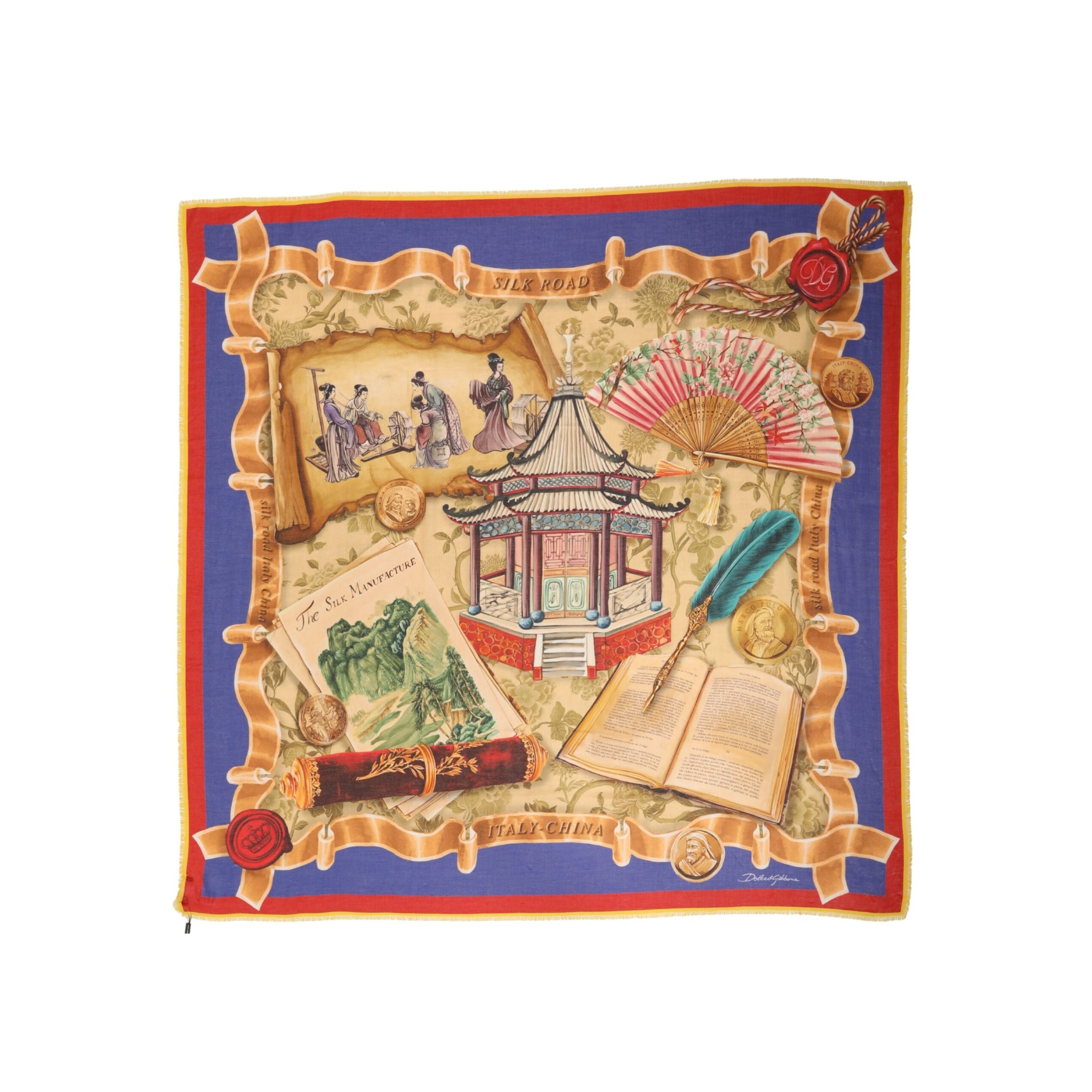 Dolce & Gabbana Multicolor Italy China Shawl Wrap 140cm x 130cm Scarf