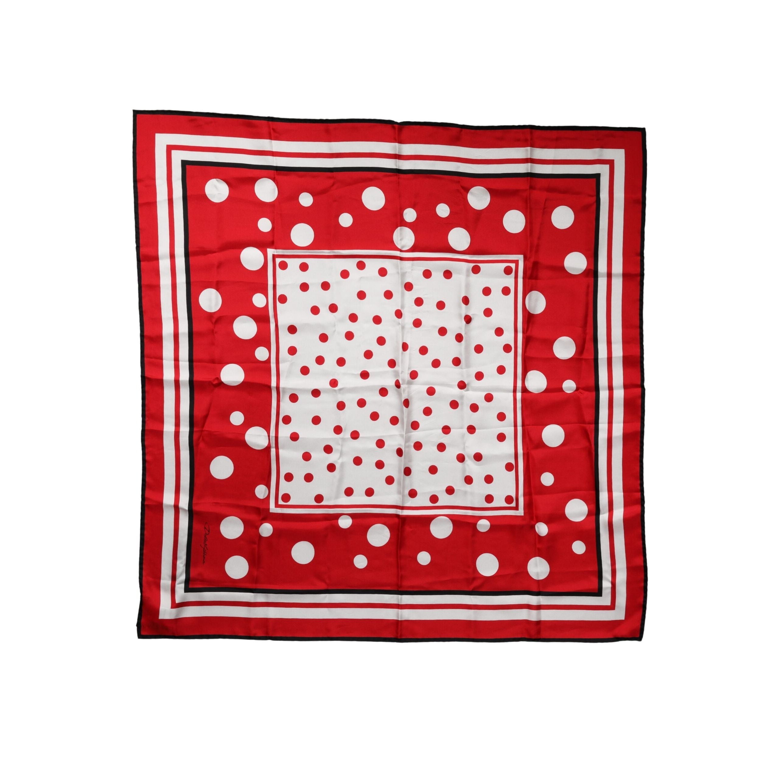 Dolce & Gabbana Red White Polka Dot Square Foulard 90cm x 88cm Scarf