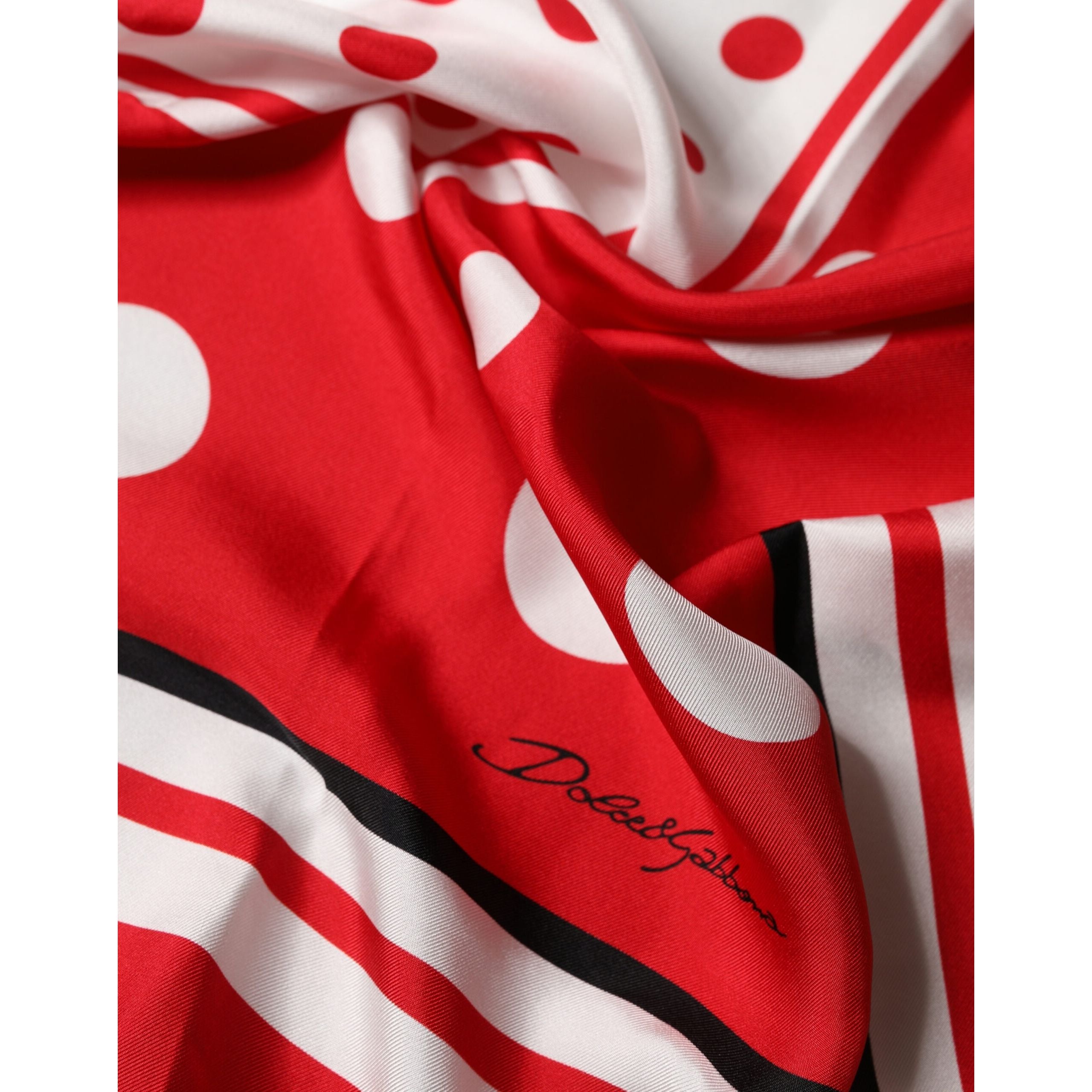 Dolce & Gabbana Red White Polka Dot Square Foulard 90cm x 88cm Scarf