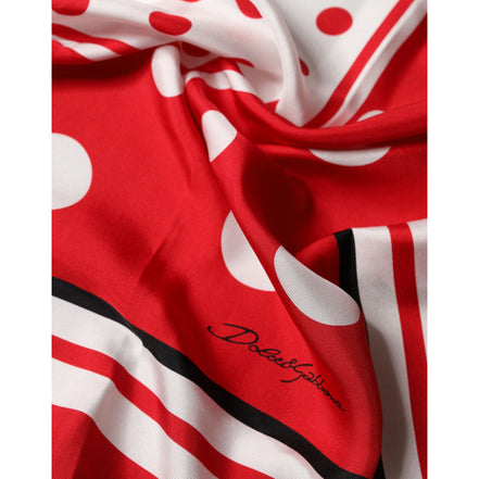 Dolce & Gabbana Red White Polka Dot Square Foulard 90cm x 88cm Scarf