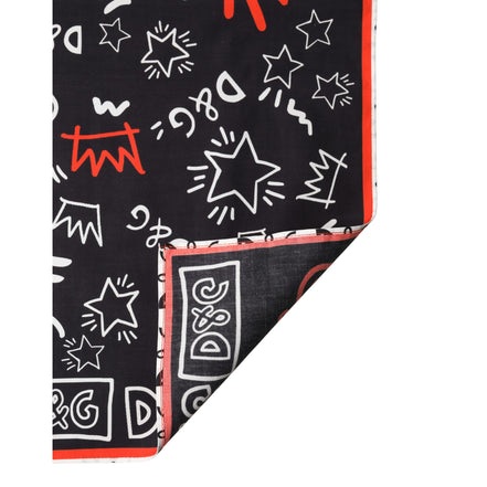 Dolce & Gabbana Black White Red DG Crown Cotton Foulard 47cm x 46cm Scarf