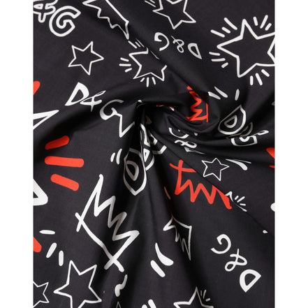 Dolce & Gabbana Black White Red DG Crown Cotton Foulard 47cm x 46cm Scarf
