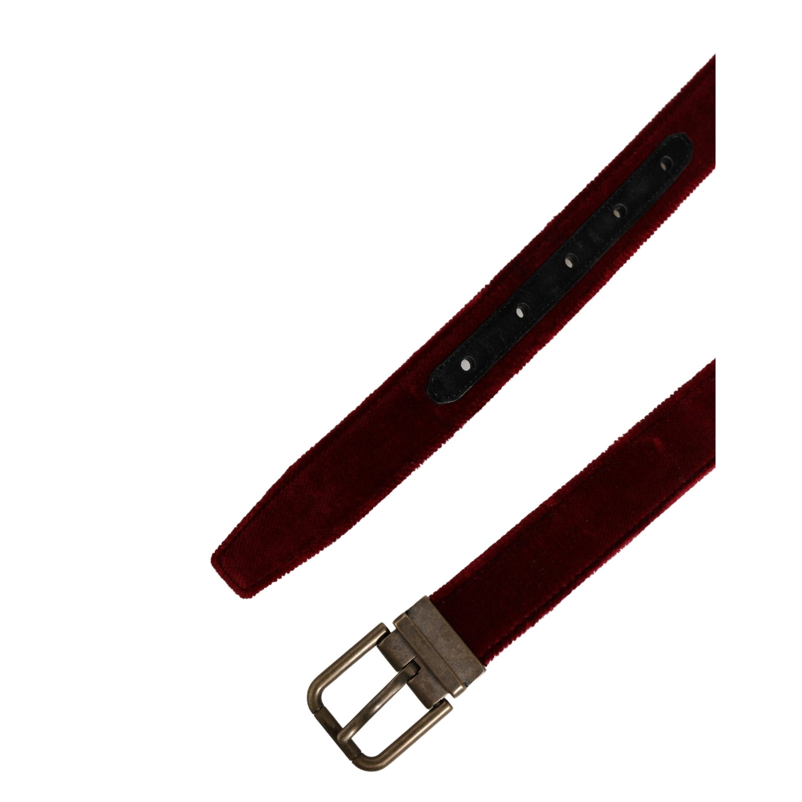 Curea Dolce & Gabbana din catifea bordeaux cu bumbac și cataramă metalică