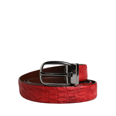 Dolce & Gabbana Red Exotic Leather Metal Buckle Belt