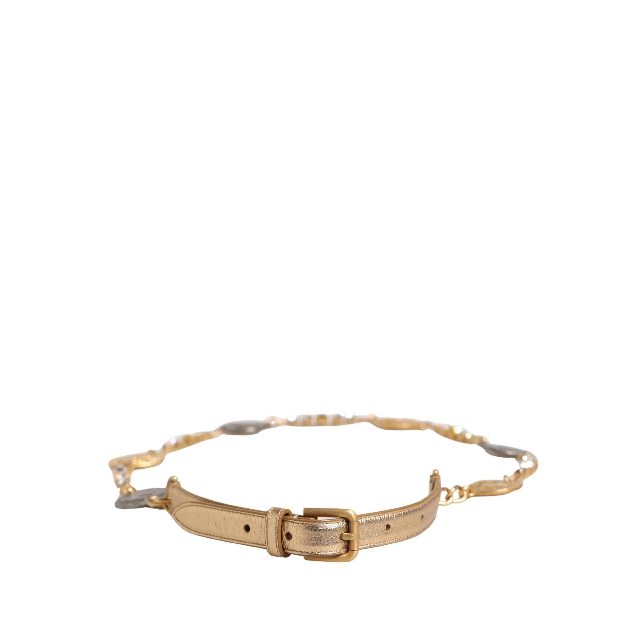 Dolce & Gabbana Gold Brass Chain Coin Embellished Metal Buckle Belt