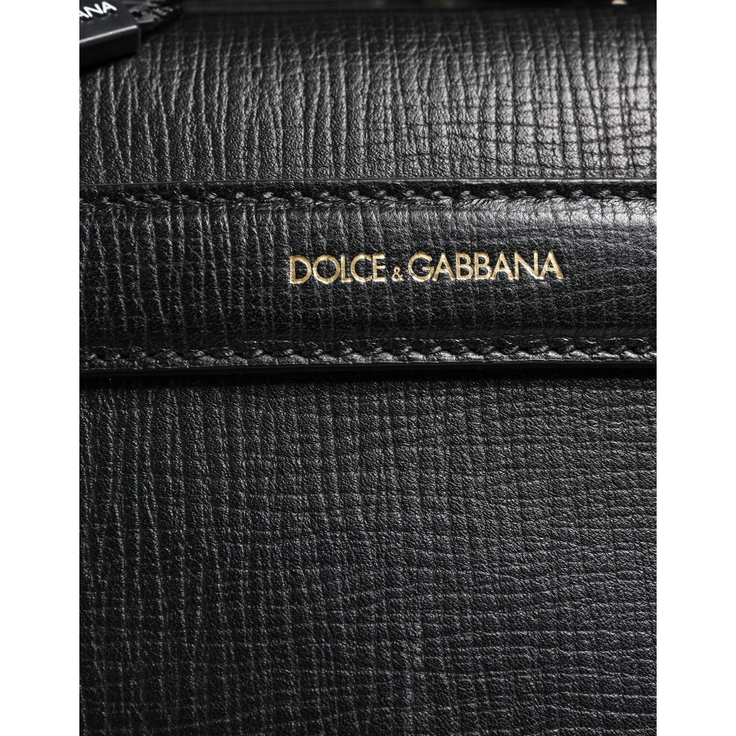 Dolce & Gabbana Black Car Man Applique Leather Weekender Borse Bag