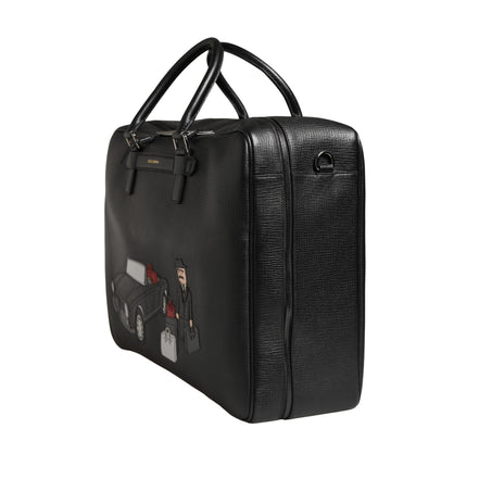 Dolce & Gabbana Black Car Man Applique Leather Weekender Borse Bag