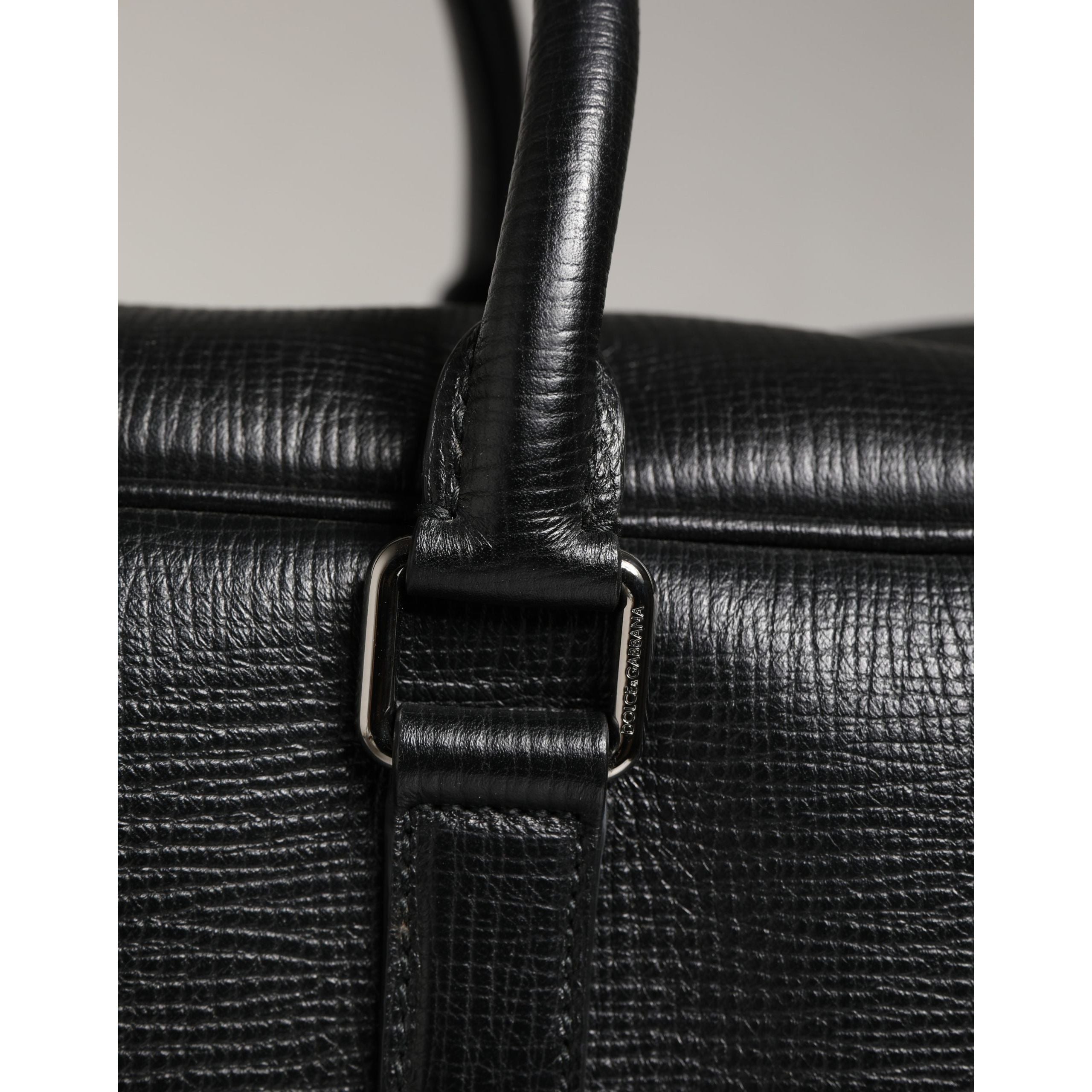 Dolce & Gabbana Black Car Man Applique Leather Weekender Borse Bag