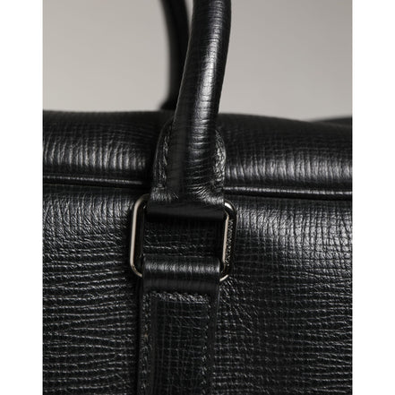 Dolce & Gabbana Black Car Man Applique Leather Weekender Borse Bag