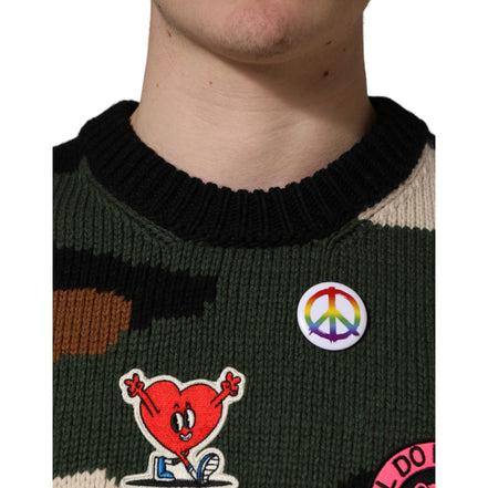 Dolce & Gabbana Pulover multicolor camuflaj tricotat intarsia