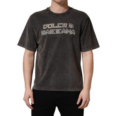 Tricou Dolce & Gabbana Gri cu Guler Rotund și Logo Decorat