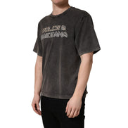 Tricou Dolce & Gabbana Gri cu Guler Rotund și Logo Decorat