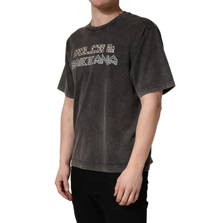 Tricou Dolce & Gabbana Gri cu Guler Rotund și Logo Decorat