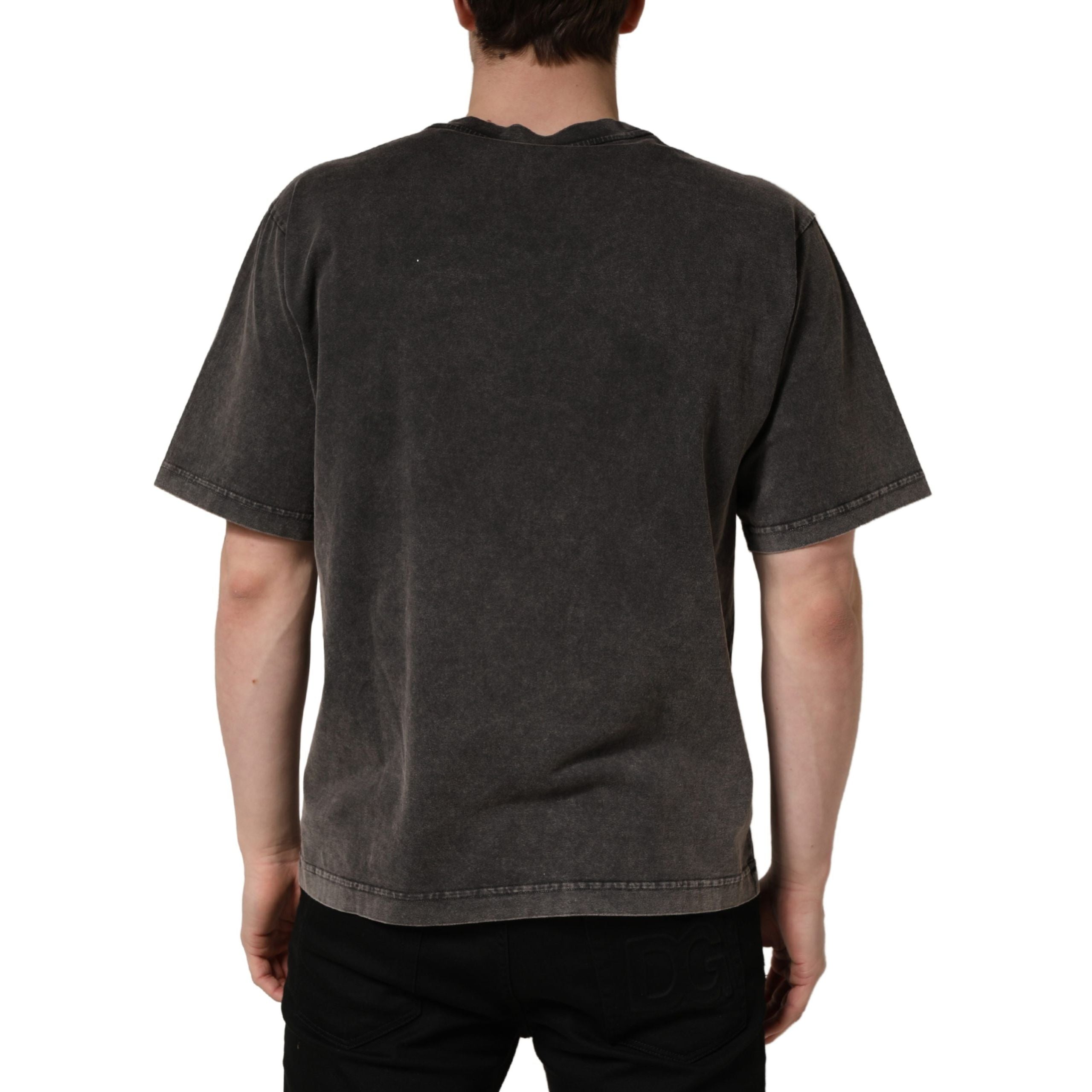 Tricou Dolce & Gabbana Gri cu Guler Rotund și Logo Decorat