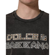 Tricou Dolce & Gabbana Gri cu Guler Rotund și Logo Decorat