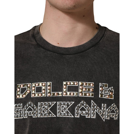 Tricou Dolce & Gabbana Gri cu Guler Rotund și Logo Decorat