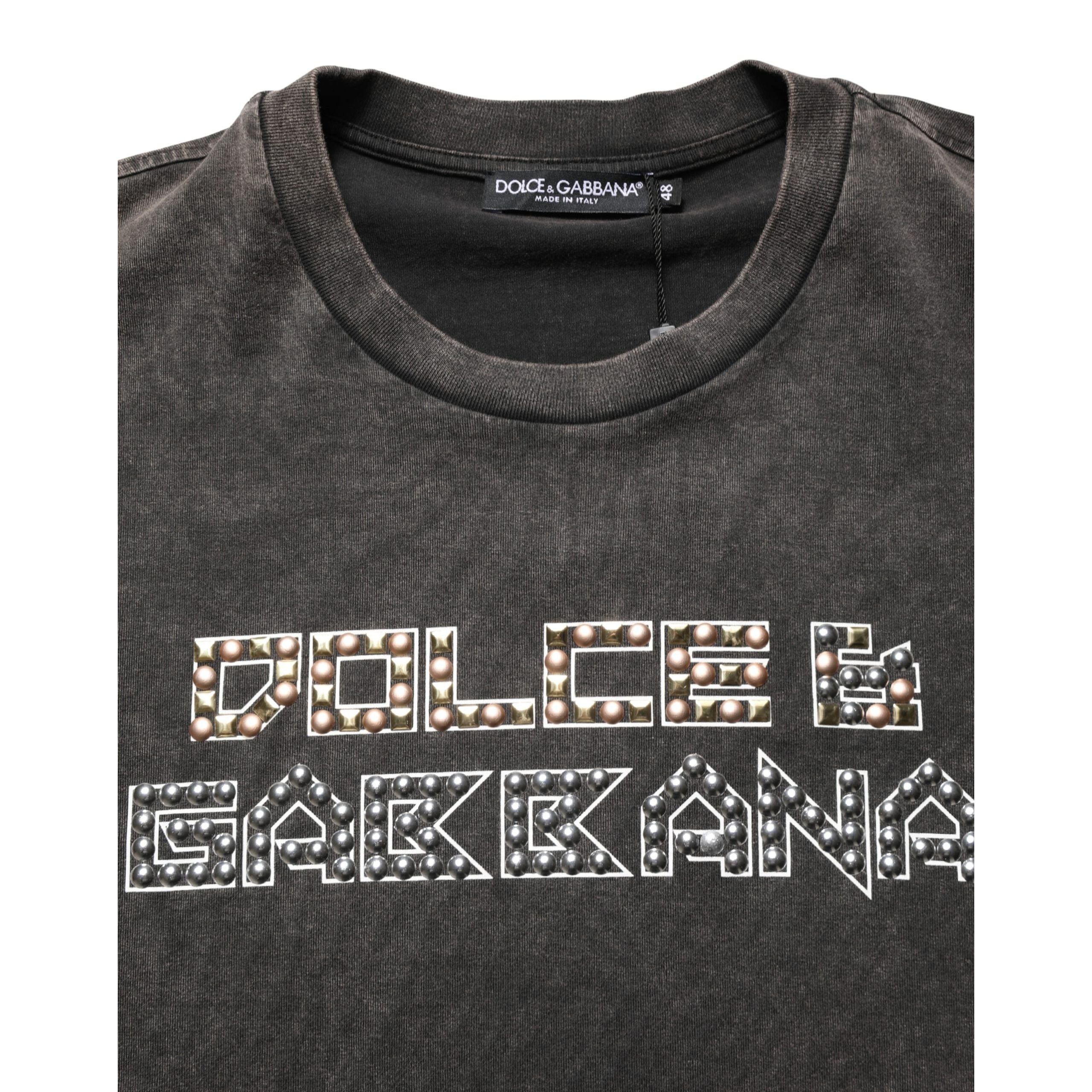 Tricou Dolce & Gabbana Gri cu Guler Rotund și Logo Decorat