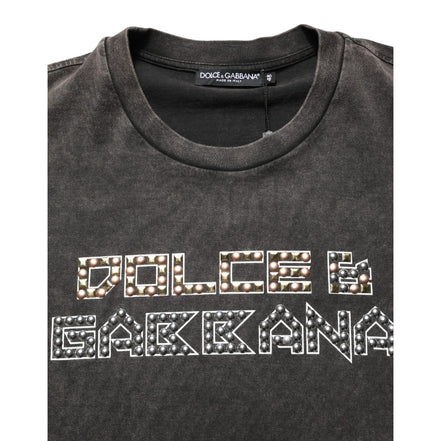 Tricou Dolce & Gabbana Gri cu Guler Rotund și Logo Decorat