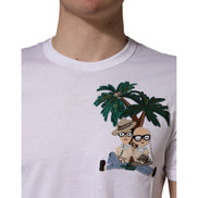 Dolce & Gabbana White Palm Embroidered Crew Neck T-shirt