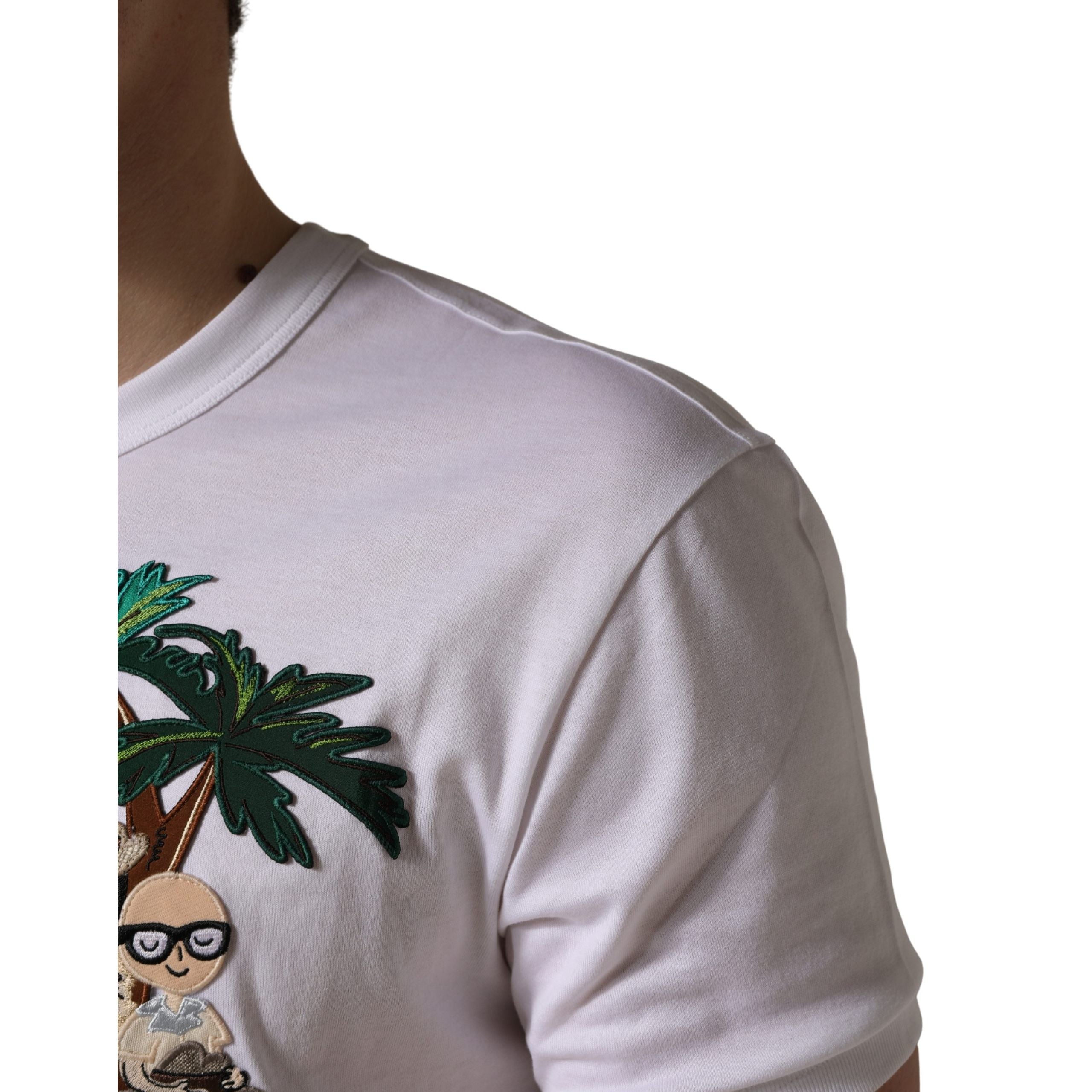 Dolce & Gabbana White Palm Embroidered Crew Neck T-shirt