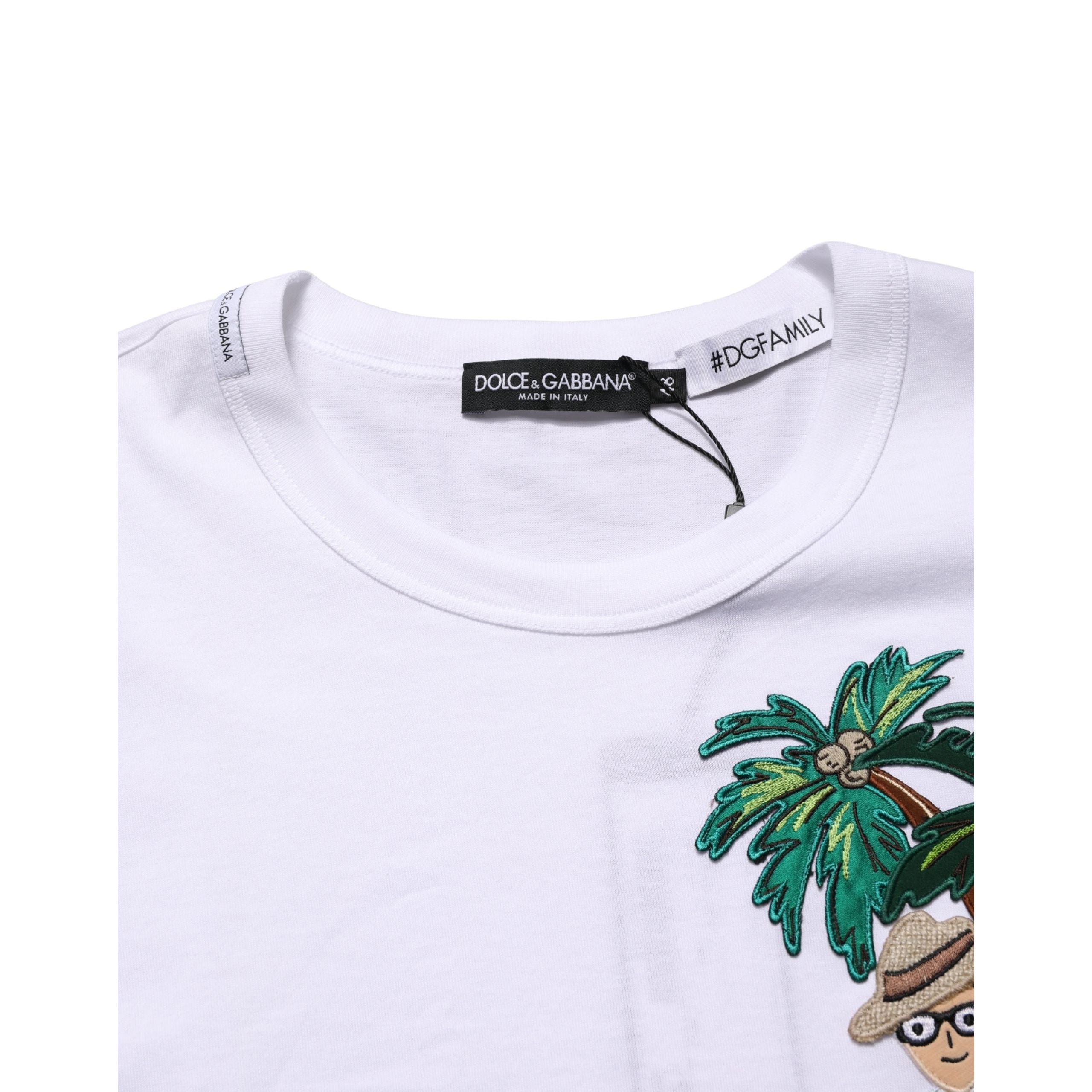 Dolce & Gabbana White Palm Embroidered Crew Neck T-shirt