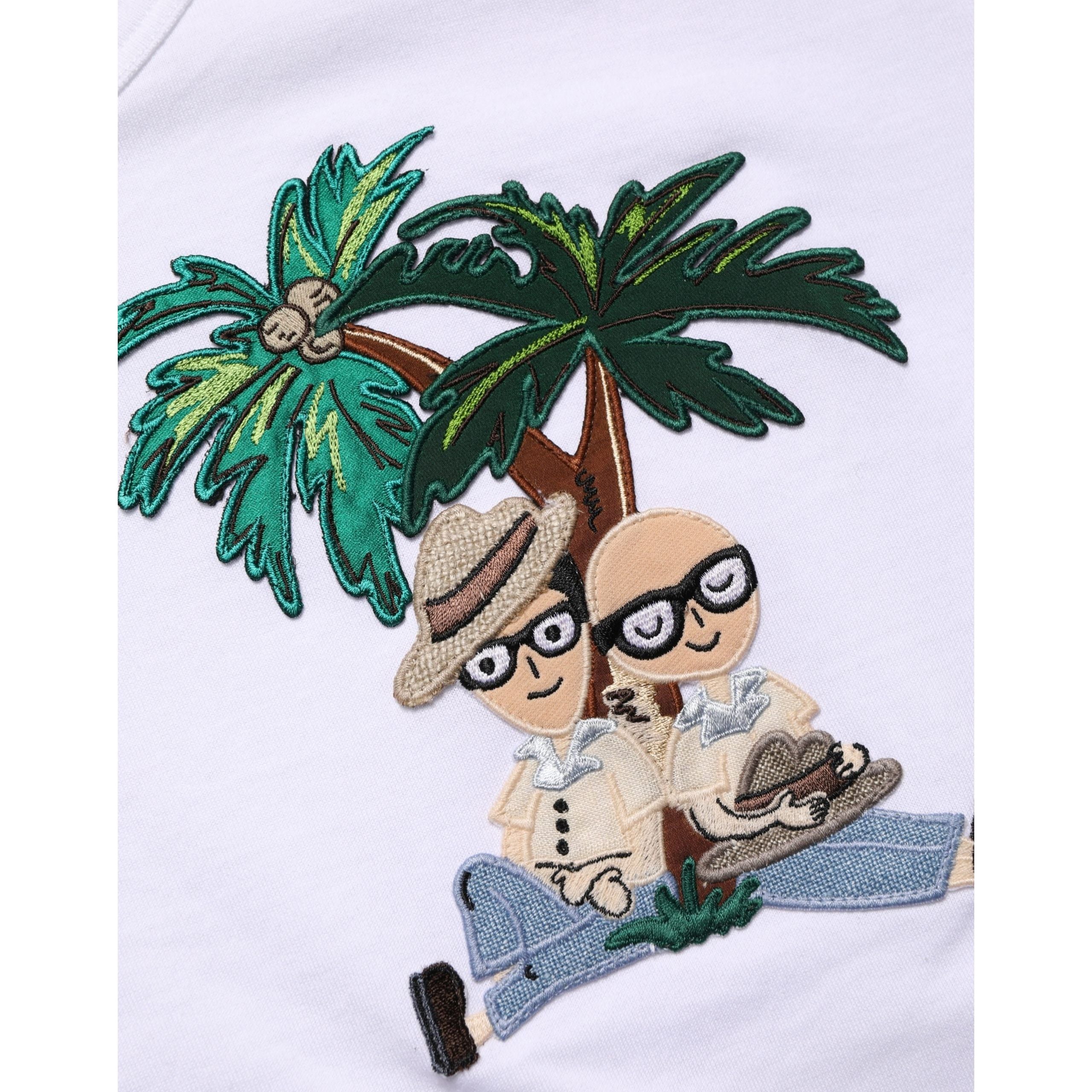 Dolce & Gabbana White Palm Embroidered Crew Neck T-shirt