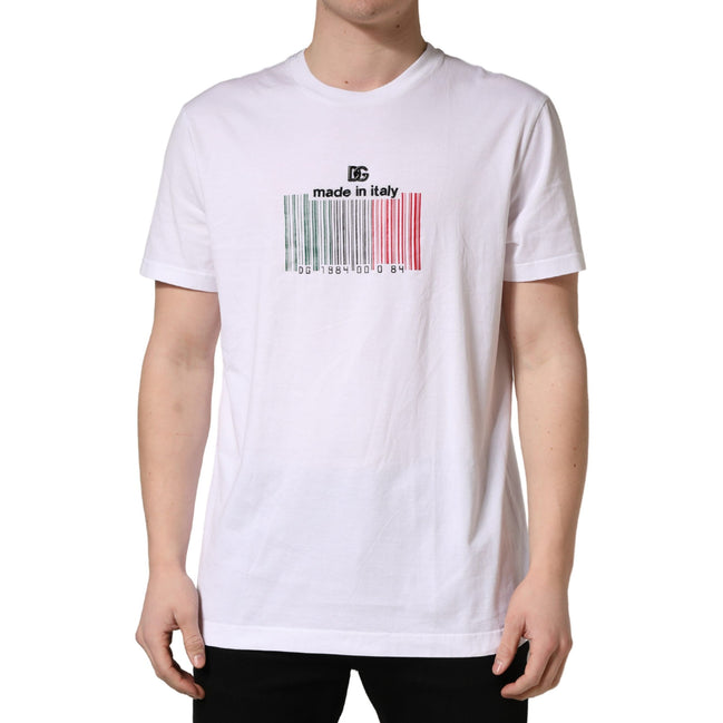 Dolce & Gabbana White Barcode Cotton Crew Neck T-Shirt