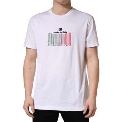 Tricou cu guler la baza gâtului din bumbac alb cu cod de bare Dolce & Gabbana