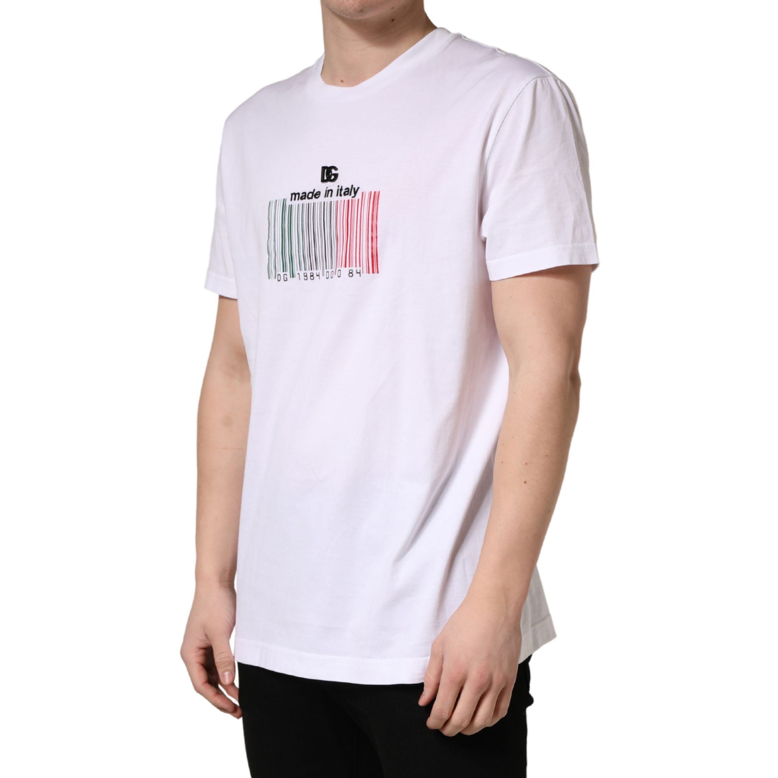 Dolce & Gabbana White Barcode Cotton Crew Neck T-Shirt