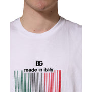 Dolce & Gabbana White Barcode Cotton Crew Neck T-Shirt