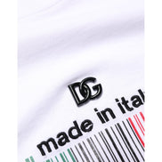 Dolce & Gabbana White Barcode Cotton Crew Neck T-Shirt