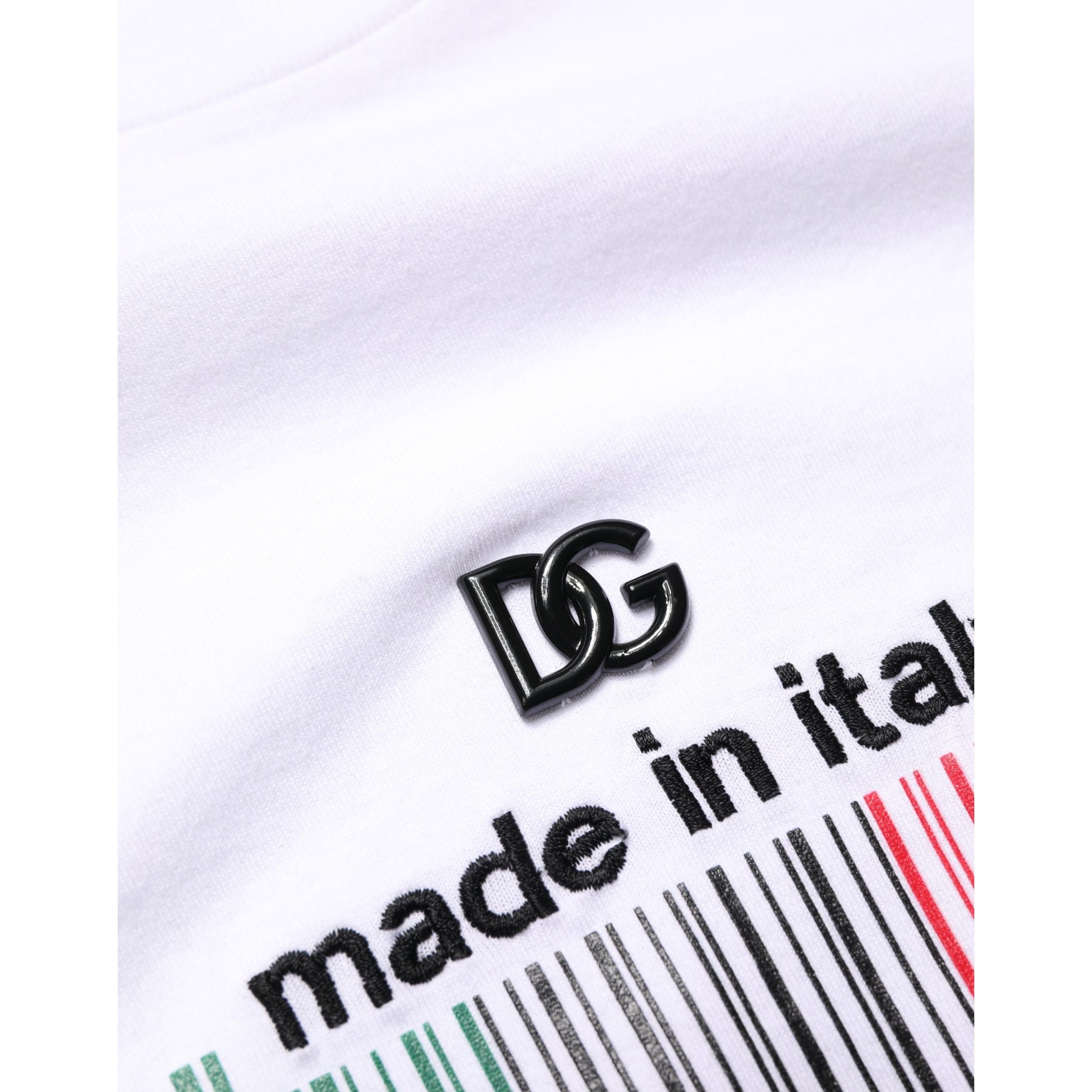 Dolce & Gabbana White Barcode Cotton Crew Neck T-Shirt