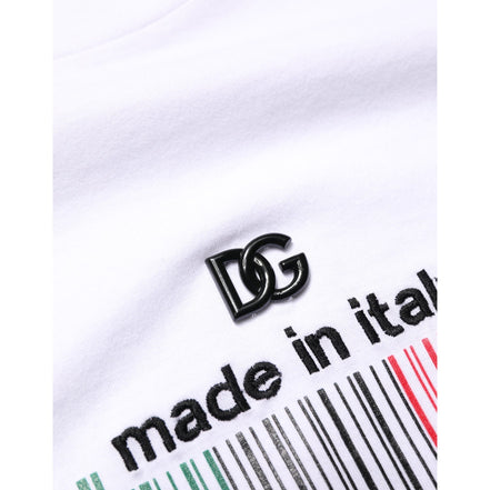 Dolce & Gabbana White Barcode Cotton Crew Neck T-Shirt