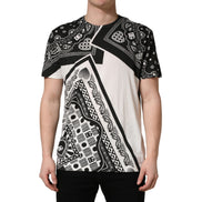 Tricou Dolce & Gabbana din bumbac, negru, cu guler rotund, cu bandană alb-negru