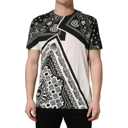 Tricou Dolce & Gabbana din bumbac, negru, cu guler rotund, cu bandană alb-negru