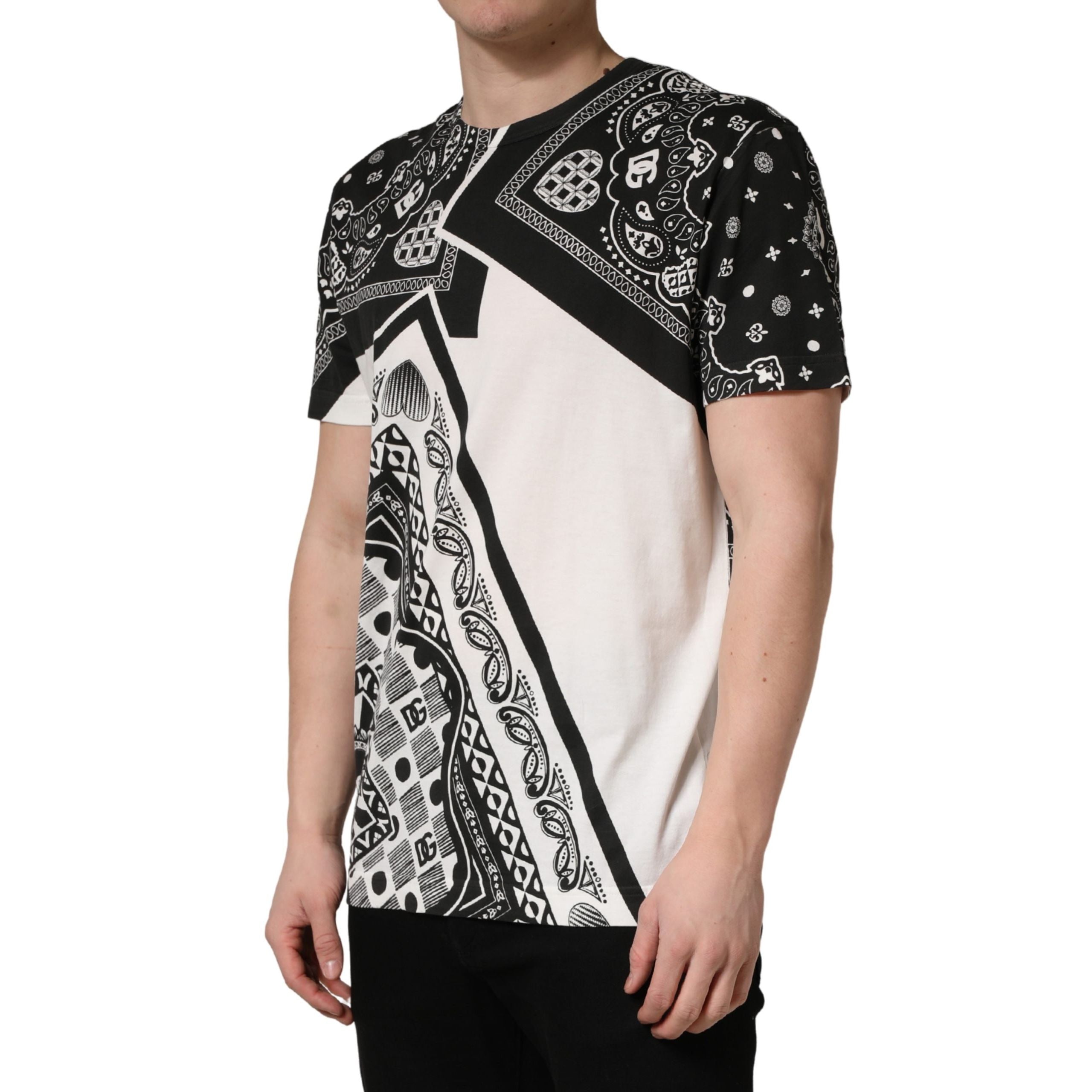 Tricou Dolce & Gabbana din bumbac, negru, cu guler rotund, cu bandană alb-negru