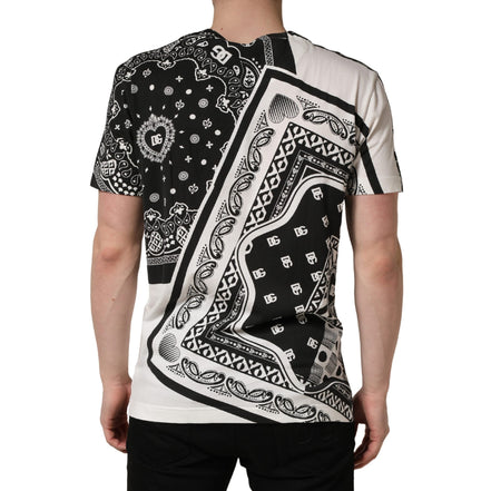Tricou Dolce & Gabbana din bumbac, negru, cu guler rotund, cu bandană alb-negru
