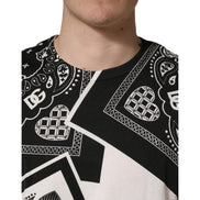 Tricou Dolce & Gabbana din bumbac, negru, cu guler rotund, cu bandană alb-negru