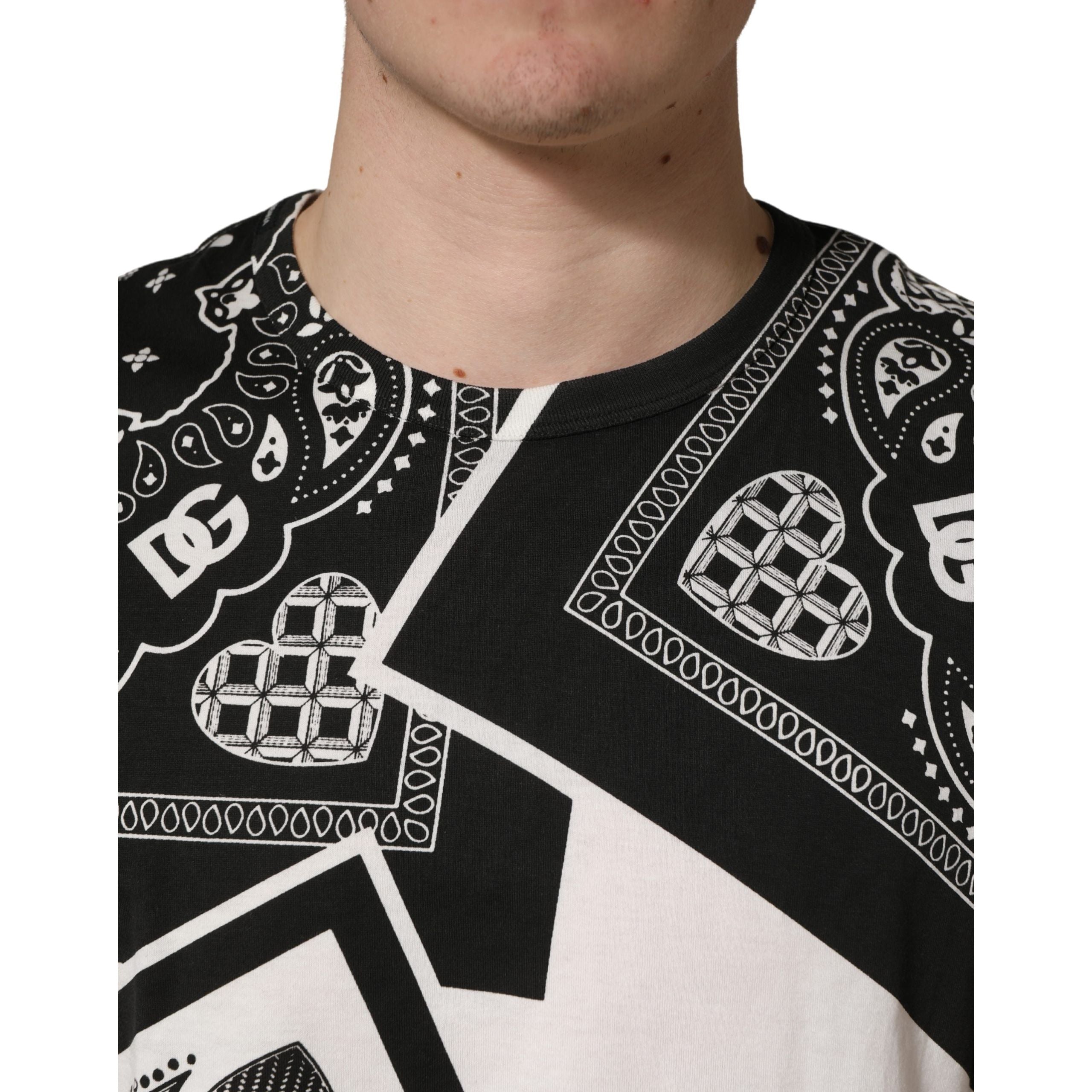 Tricou Dolce & Gabbana din bumbac, negru, cu guler rotund, cu bandană alb-negru