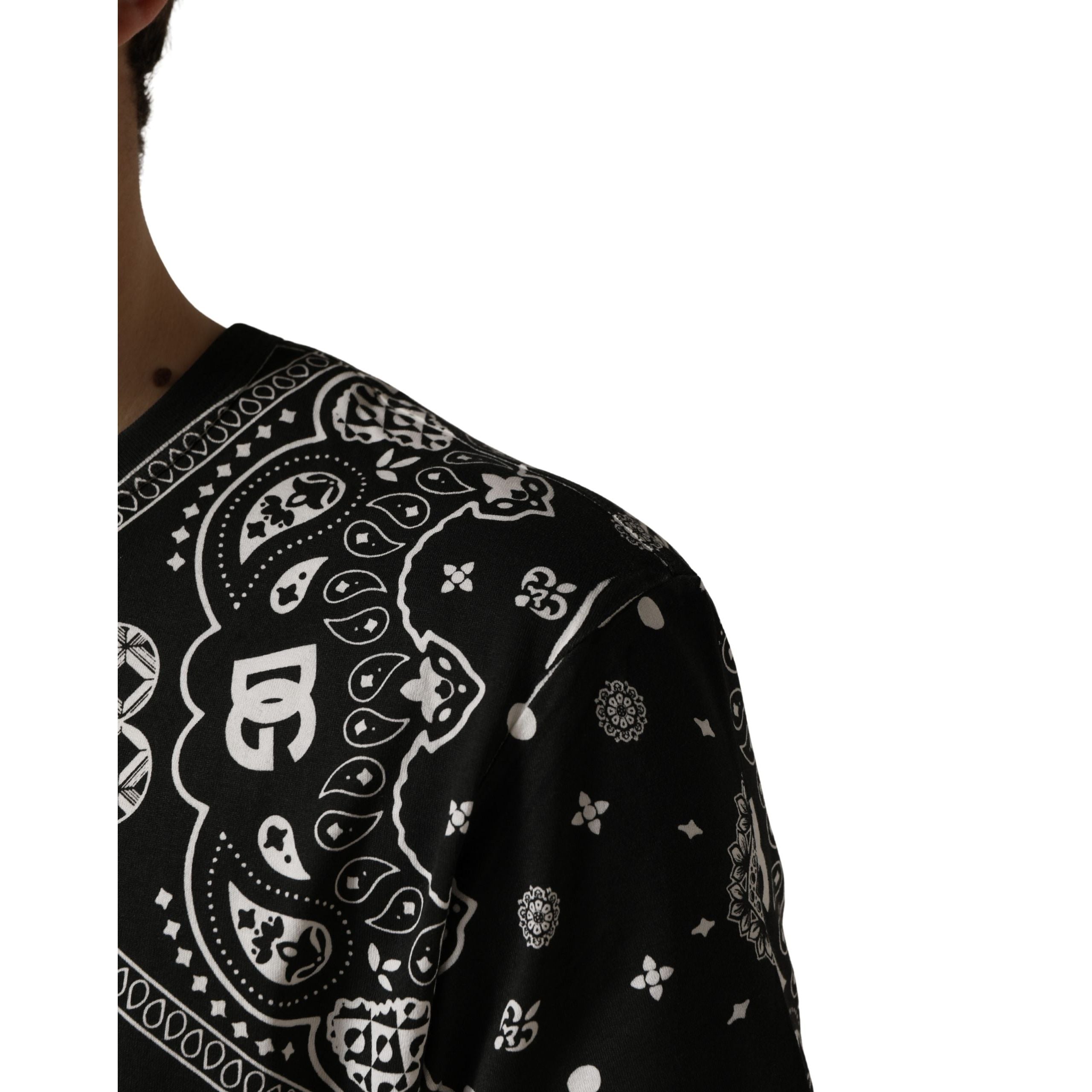 Tricou Dolce & Gabbana din bumbac, negru, cu guler rotund, cu bandană alb-negru