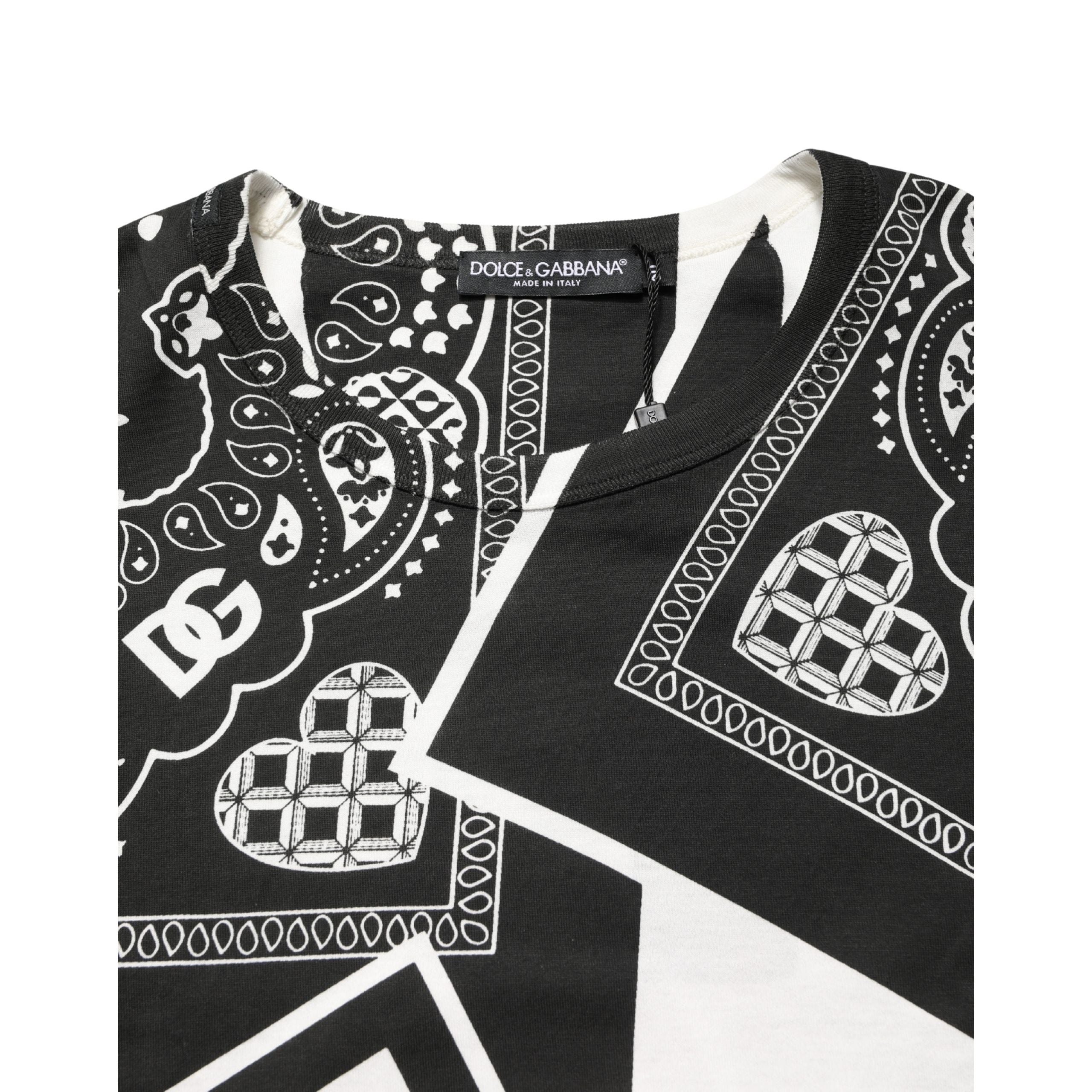 Tricou Dolce & Gabbana din bumbac, negru, cu guler rotund, cu bandană alb-negru