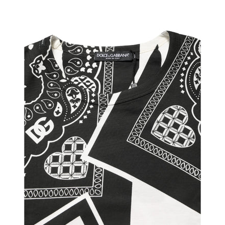 Tricou Dolce & Gabbana din bumbac, negru, cu guler rotund, cu bandană alb-negru
