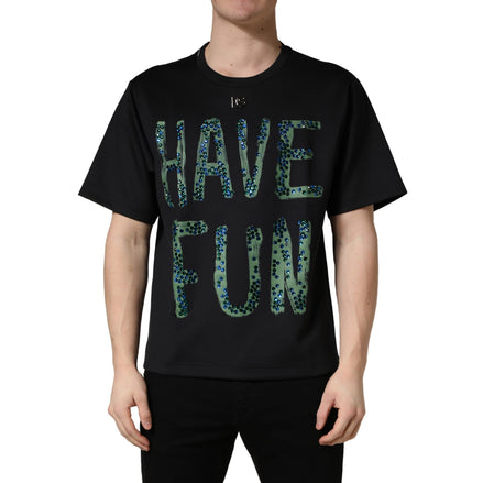 Tricou negru cu aplicații la baza gâtului Dolce & Gabbana Have Fun