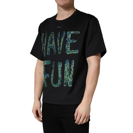 Tricou negru cu aplicații la baza gâtului Dolce & Gabbana Have Fun