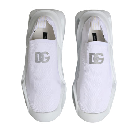 Adidași Dolce & Gabbana albi, slip-on, model Wave, cu profil jos