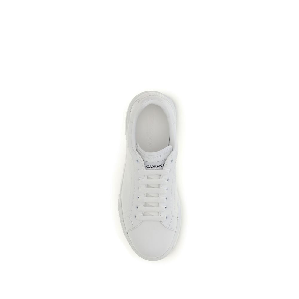 Dolce & Gabbana Pantofi Sport Albi din Piele de Vițel