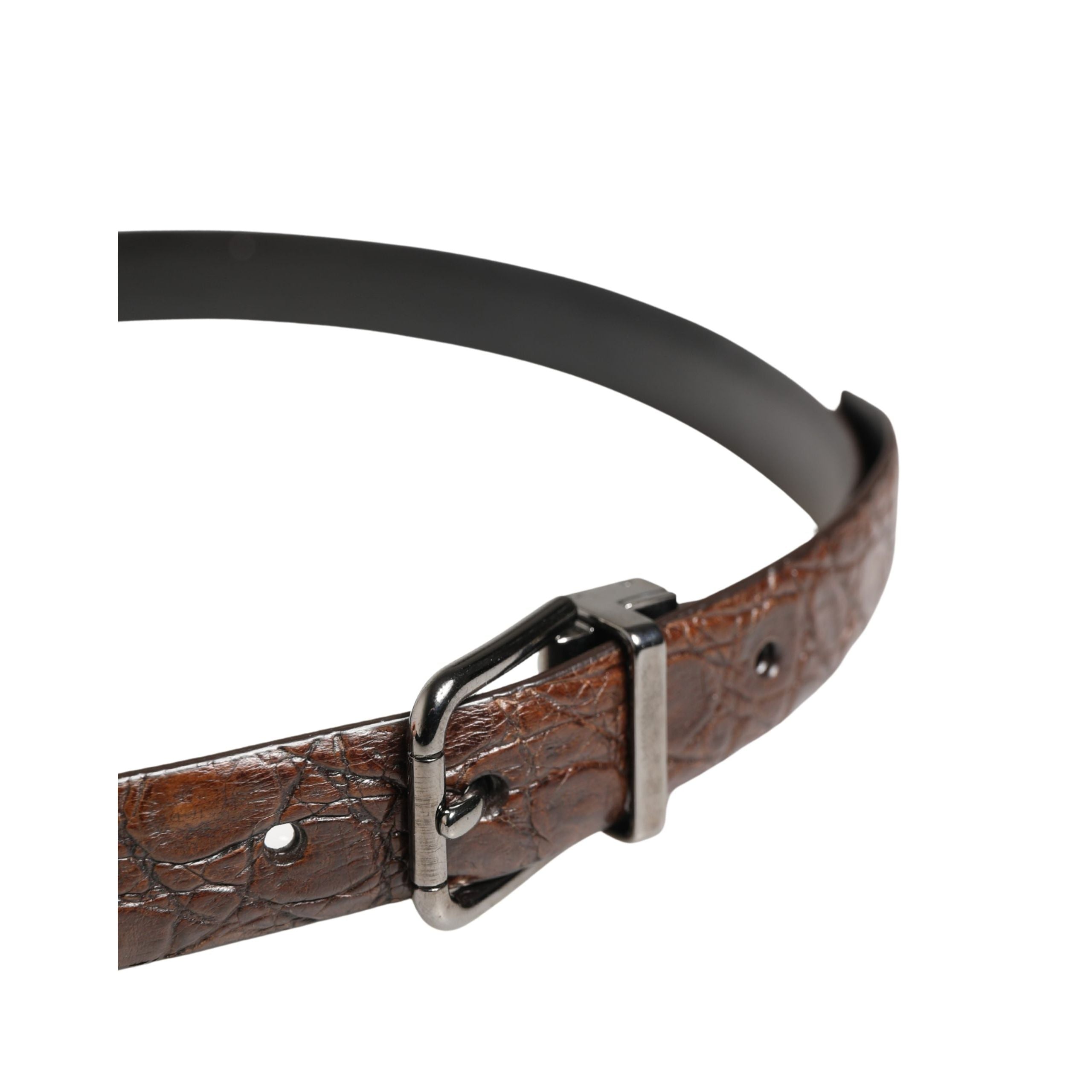 Dolce & Gabbana Brown Leather Silver Tone Metal Buckle Belt