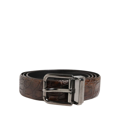 Dolce & Gabbana Brown Leather Silver Tone Metal Buckle Belt
