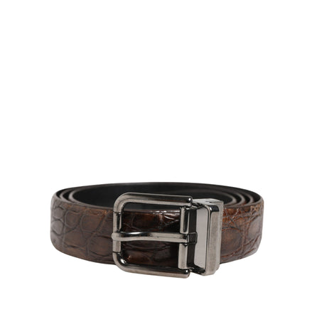 Dolce & Gabbana Brown Leather Silver Tone Metal Buckle Belt