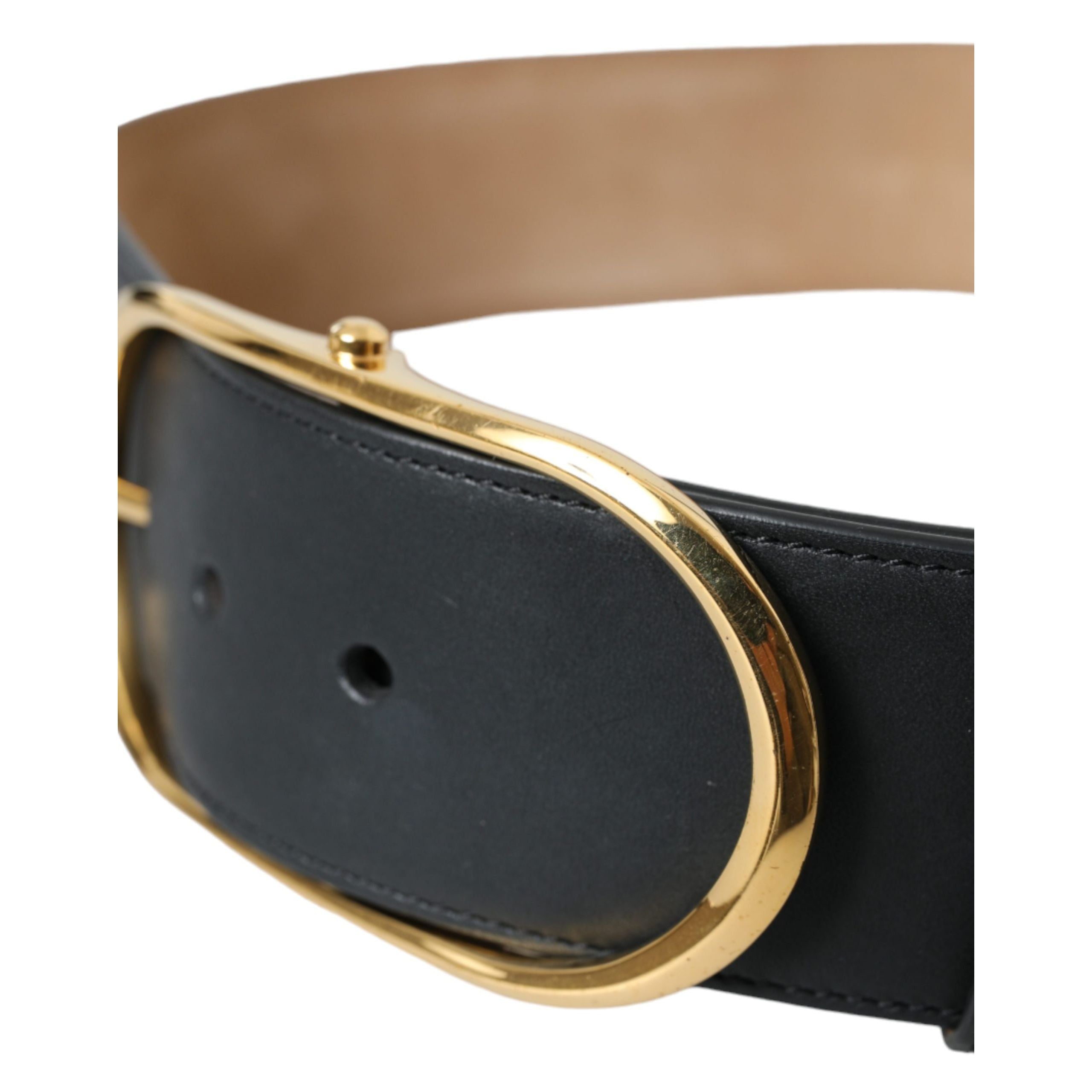 Dolce & Gabbana Black Leather Classic Metal Oval Buckle Belt